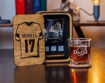 Personalized Whiskey Glass Set Texans Team, Bourbon Decanter & Wood Box