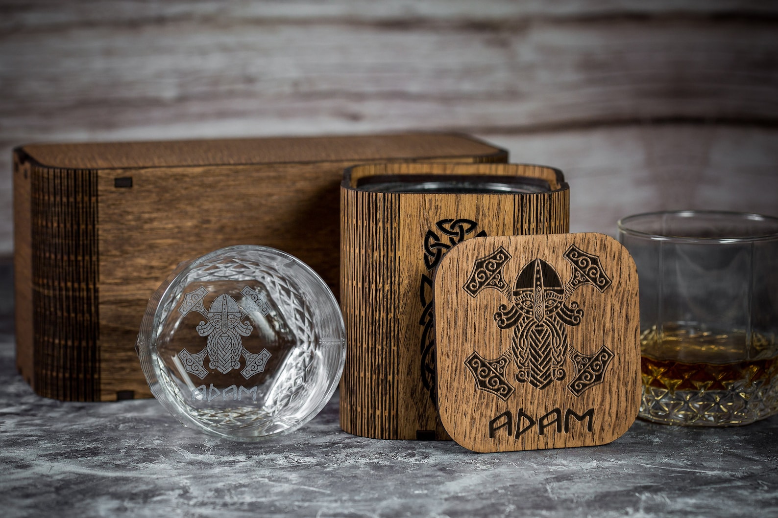 Whiskey Glasses Set Viking Gift for Him Hammerwielding God Etsy