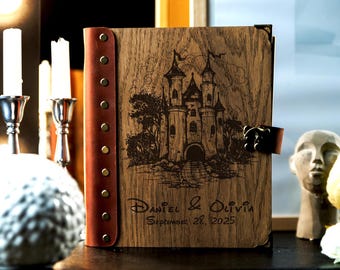 Handmade Wooden Wedding Guest Book: Oak & Leather Keepsake