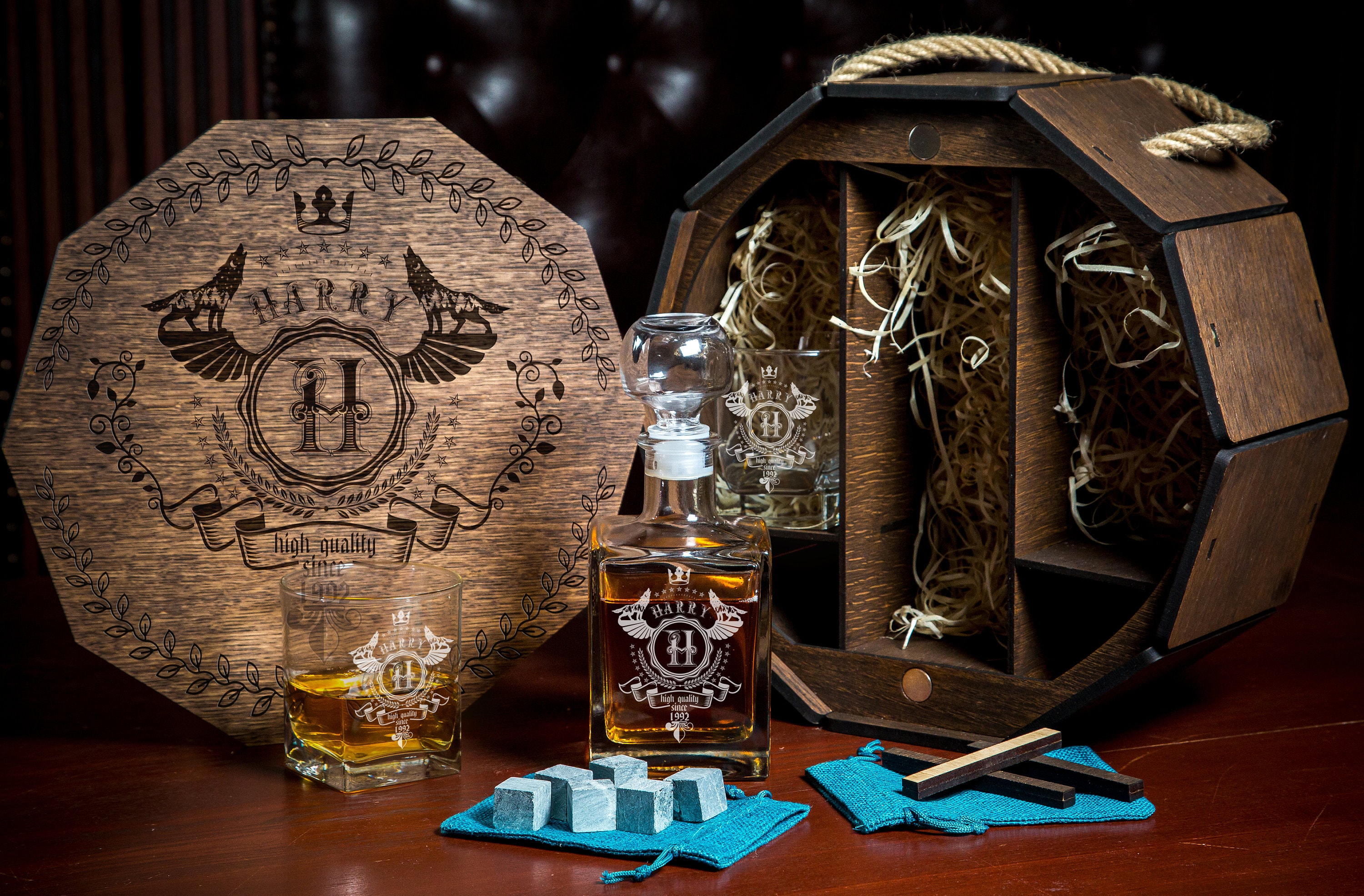 Whiskey Decanter Set in Wooden Box Set 24 Barrel for Etsy