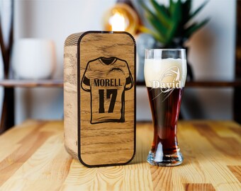 Personalized Beer Glass Gift Set: Los Angeles Football Fan, Engraved Wood Box