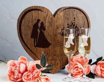 Personalized Wedding Champagne Flutes with Engraved Oak Presentation Box