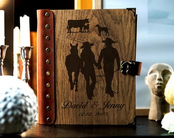 Personalized Wooden Wedding Guest Book: Country Tractor Couple