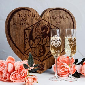 Personalized D&D Wedding Champagne Flutes: Engraved Oak Box Option