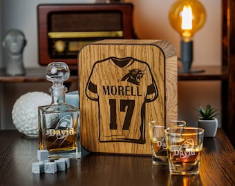 Personalized Whiskey Decanter Set: Carolina Football Gift, Engraved Wood Box