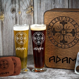 Viking Compass Beer Glass: Personalized Runes Pint Glass