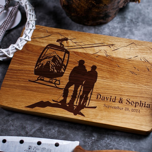 Personalized cutting board engraved gift Wedding Gifts Couple  Нousewarming gift  Сhristmas gift Winter Skiing Ski Lift Charcuterie Board