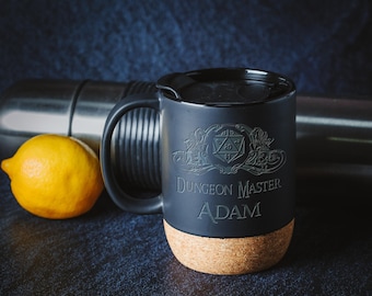 Personalized Dungeon Master Ceramic Travel Mug: Engraved Insulated Coffee Cup