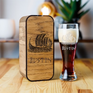 Personalized beer glass viking Custom beer glass Viking nordic symbols Father&#39;s day gift Birthday gift Groomsman Gift Viking ship