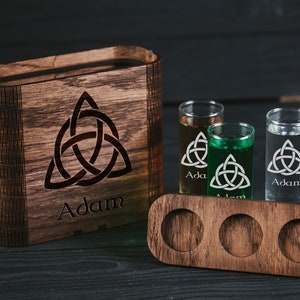 Engraved Viking Shot Glasses: Personalized Groomsmen Gift with Wood Box