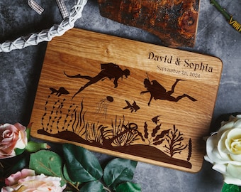 Cutting kitchen board scuba diving wedding gift Сouple underwater  diving Diving theme party Сutting board custom engraved Anniversary gifts
