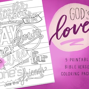 God’s love coloring pages printable bundle Bible verse scripture art prayer meditation creative worship Sunday school devotional resource