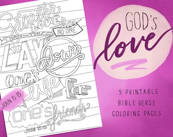 Gods liefde kleurplaten bijbelvers, afdrukbare schriftkunst, handgetekende (pdf)