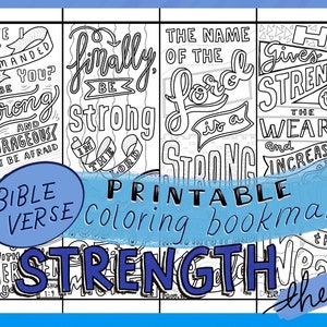 4 Coloring Bible Verse Bookmarks, Printable Christian Bookmarks, Strength Theme, Christian Bookmarks for Women, Bible Study Resources