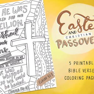Christian Easter Coloring Pages, Bible Verse Activity, hand drawn (Printable) image 1