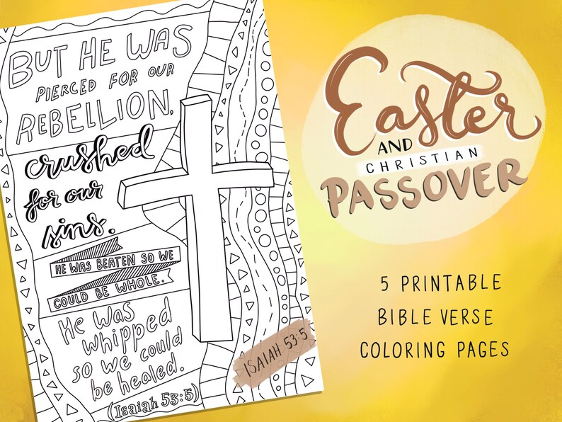 Christian Easter Coloring Pages, Bible Verse Activity, hand drawn (Printable) image 1