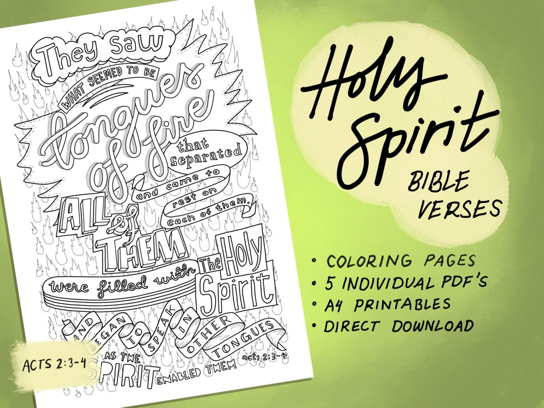 Holy Spirit Bible Verse Coloring Pages Printable Bundle Pentecost ...