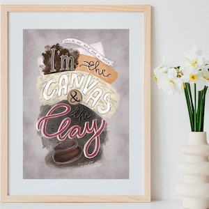 Christian worship lyric wall art, printable wall art, canvas and clay, worship music lyrics, Christian illustration, earthy tones, worship