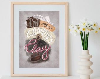 Christian worship lyric wall art, printable wall art, canvas and clay, worship music lyrics, Christian illustration, earthy tones, worship
