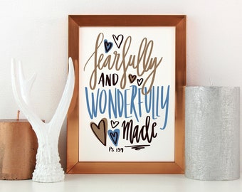 Fearfully and Wonderfully Made | Psalms 139 | Bible Verse | Wall Art | Printable | Christian | Baby Shower Gift | Digital Download
