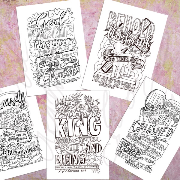 5 Christian Easter Coloring Pages, Bible Verse, Easter Activities, Colouring, Palm Sunday, Passover, Printable, Prints