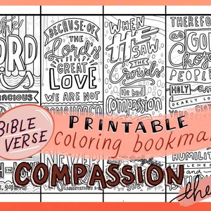4 Coloring Bible Verse Bookmarks, Printable Christian Bookmarks, Compassion Themed, Christian Bookmarks for Women, Bible Study Resources