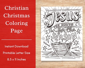 Coloriage de Noël chrétien pour enfants et adultes | Imprimable | Jésus est la raison de la saison | Activités de l'école du dimanche | Numérique