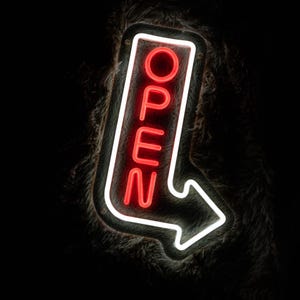 Letrero de neón abierto impermeable con flecha: letrero LED vertical abierto para negocios, escaparates, bares, tiendas, luz de neón exterior, publicidad personalizada.