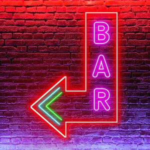 Letrero de neón vertical con forma de flecha para barra de exterior, luz de neón LED resistente al agua para empresas, decoración de pared de pub, luz de restaurante resistente a la intemperie para licorería