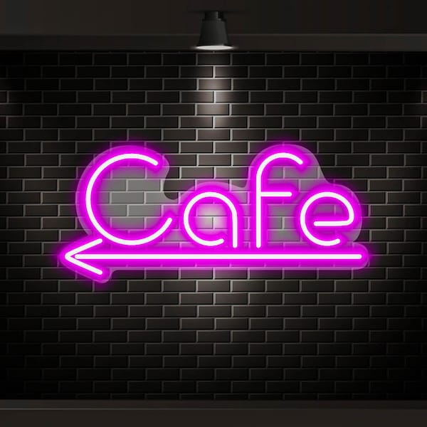 Neon Cafe Arrow Sign - Waterproof LED Light for Businesses and Coffee Shops, Large Outdoor Resilient Sign, Bright & Eye-Catching