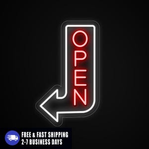 Placa de neon com seta aberta, placa de aberto para áreas externas, placa de aberto para bares, placas de LED iluminadas para empresas, placa de aberto para lojas, luzes de neon com seta de direção para cafés