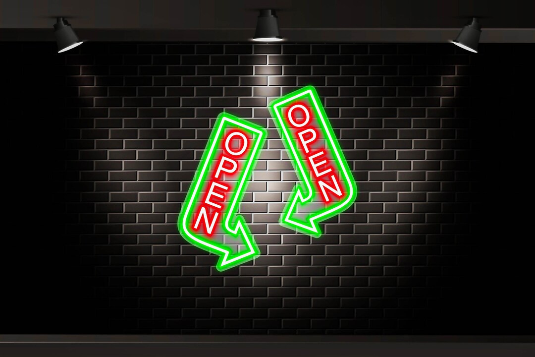 OPEN Signage Vertical With Arrow LED Neon Sign, Open Signage Restaurant