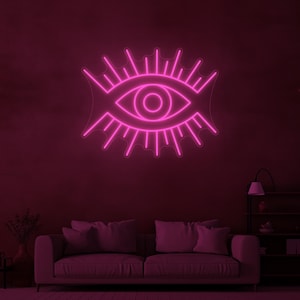 Letreiro de neon com o Olho da Lua, letreiro de neon com cartas de tarô e LED, decoração de casa com tema de bruxa, arte de parede com o Olho Que Tudo Vê, decoração assustadora, neon com signo astrológico