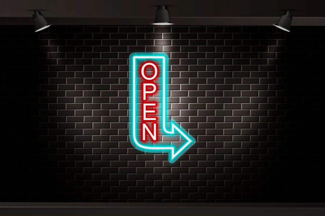 Electric Open Signs for Shops Neon Arrow Light, Large Neon Open Sign