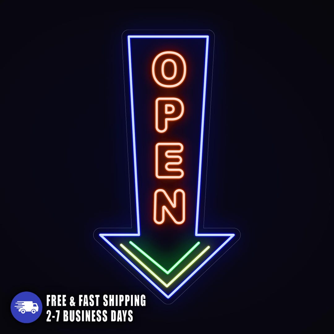 Custom Neon Open Sign, Colorful LED Arrow OPEN Neon Sign for Small ...