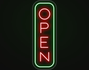 Vertical Open Neon Sign With Arrow for Business, Outdoor Open Sign