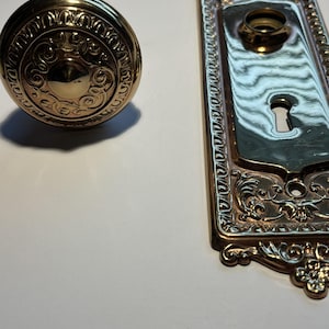 Vintage Brass Ornate Door Knobs With Back Plate