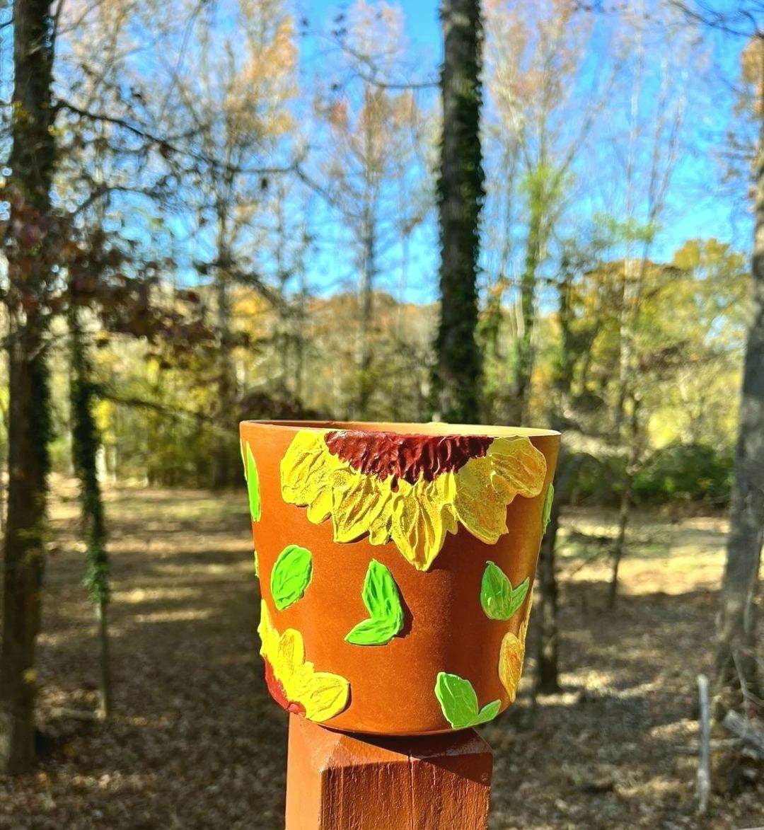 Beautiful Hand Made Empasto Sunflower Terracotta Pot for Indoors and