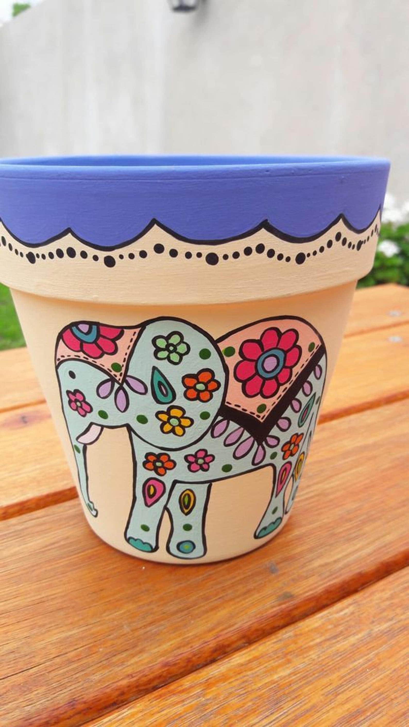 Hand painted clay pot colorful elephant flowery clay pot. Etsy