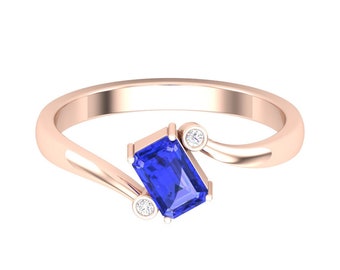 Dainty 14K Gold Natural Tanzanite & Diamond Ring, Everyday Gemstone Ring For Her, Handmade Jewelry For Women, December Birthstone Jewellery