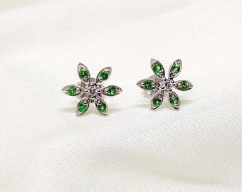 Natural 14K Dainty Tsavorite Garnet Stud Earrings, Everyday Gemstone Earring For Women, January Birthstone Earring For Women, Handmade Jewel