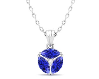 Dainty 14K Gold Natural Tanzanite & Diamond Necklace, Unique Diamond Layering Pendant For Her, December Birthstone Jewellery For Women
