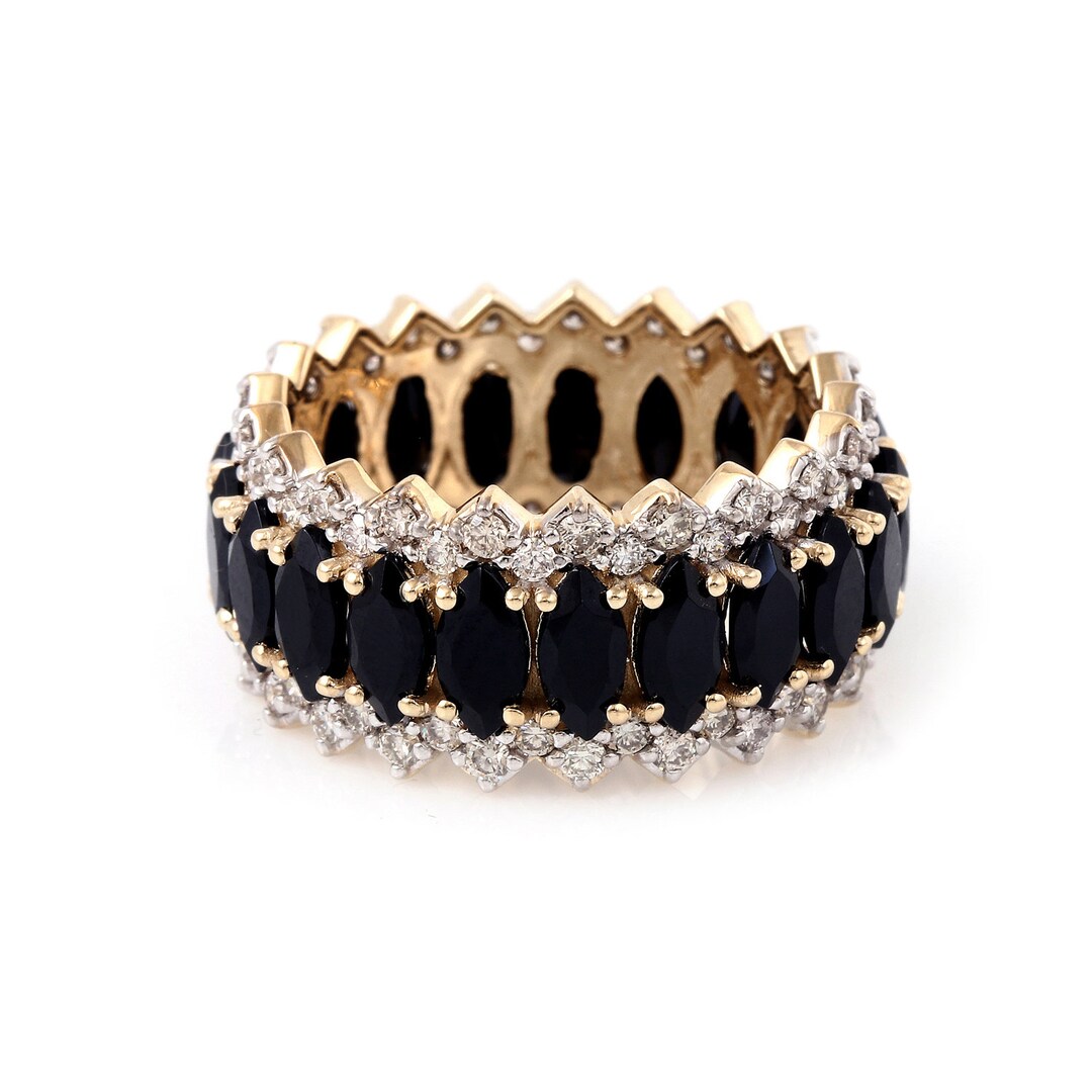 14k Yellow Gold Dainty Eternity Band Studded With Natural Black Spinel ...
