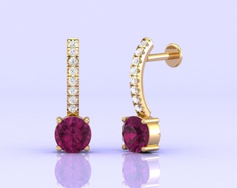 Natural Rose Pink Rhodolite Garnet Earring, 14k Solid Gold Gemstone Earrings, Diamond Earrings, January Birthstone Earrings, Jewelry For Mom