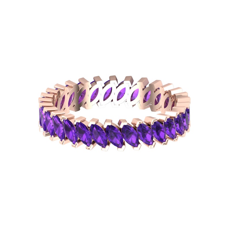 14k Dainty Gold Natural Amethyst Art Deco Eternity Ring for her, February Birthstone everyday ring image 6