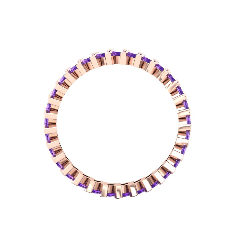 14k Dainty Gold Natural Amethyst Art Deco Eternity Ring for her, February Birthstone everyday ring image 8