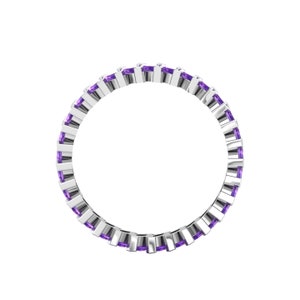 14k Dainty Gold Natural Amethyst Art Deco Eternity Ring for her, February Birthstone everyday ring image 4