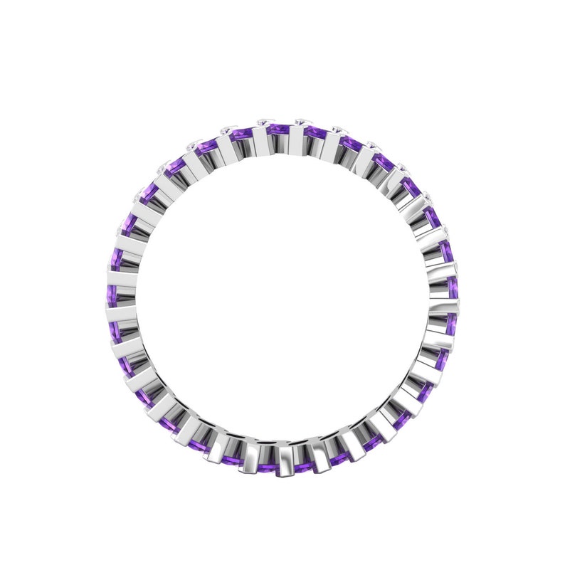 14k Dainty Gold Natural Amethyst Art Deco Eternity Ring for her, February Birthstone everyday ring image 4