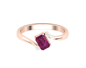 14k Gold Rhodolite Garnet Engagement Ring, Art Deco Natural Gemstone Ring, Raspberry Rhodolite Wedding Ring, Vintage Bridal Promise Ring