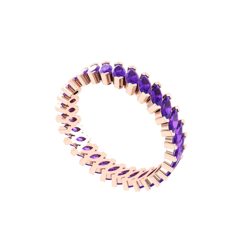 14k Dainty Gold Natural Amethyst Art Deco Eternity Ring for her, February Birthstone everyday ring image 7